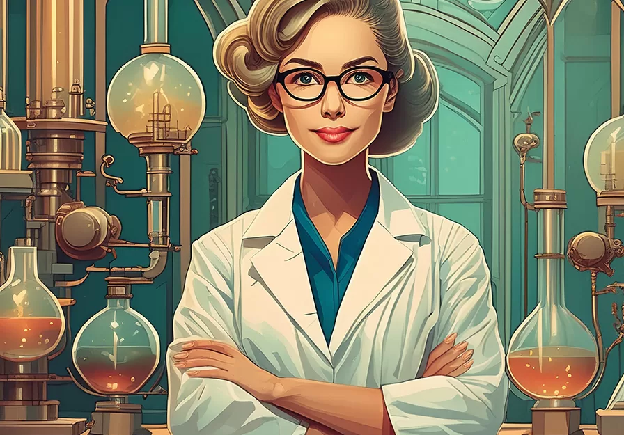 Illustration of a chemist mixing Natural Cleaning Ingredients